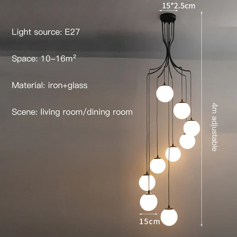 Afralia™ Glass Ball LED Chandelier, Modern Minimalist Loft Villa Staircase Decor