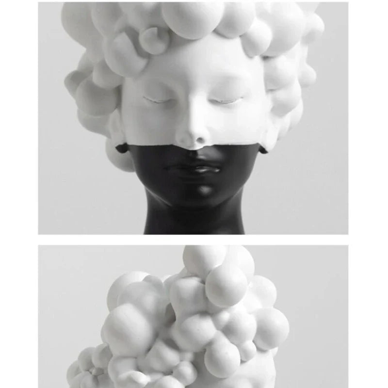 Afralia™ Modern Black and White Face Girl Statue Resin Ornament for Home and Office Decor