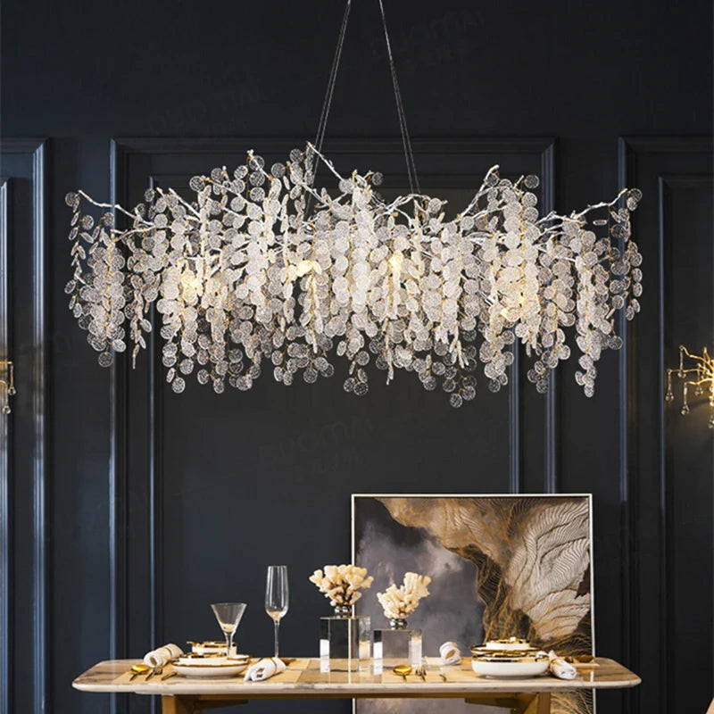 Afralia™ Silver Money Tree Crystal Chandelier for Kitchen Bedroom & Living Room