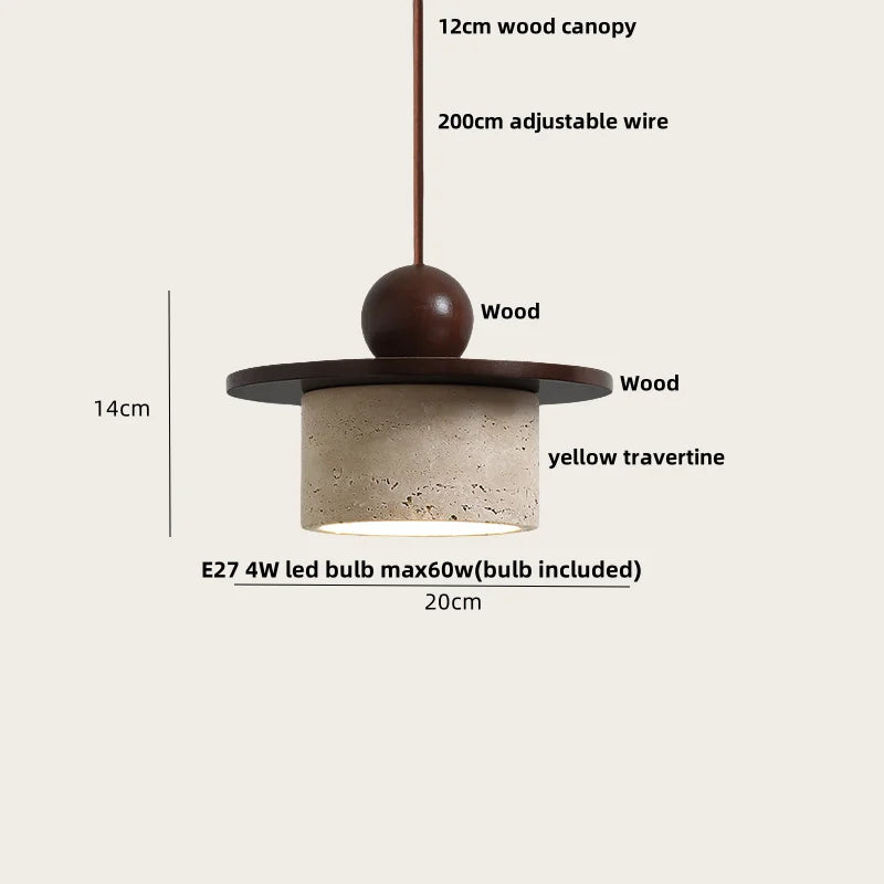 Afralia™ Wood LED Pendant Lamp - Wabi Sabi Yellow Travertine