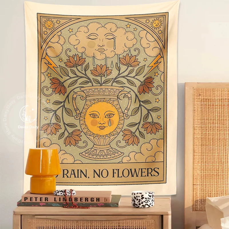 Afralia™ Sunflower Tapestry No Rain No Flowers Tarot Psychedelic Vase Wall Hanging