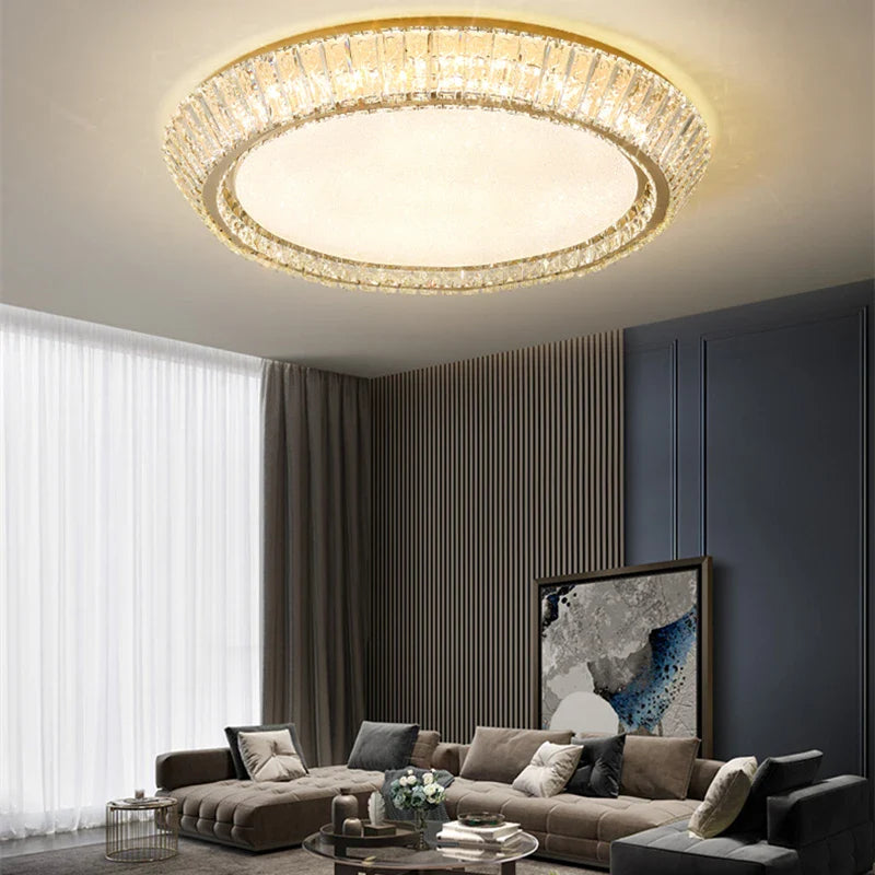 Afralia™ Gold Crystal Ceiling Light: Nordic Modern Round Lighting Fixture for Bedroom and Restaurant