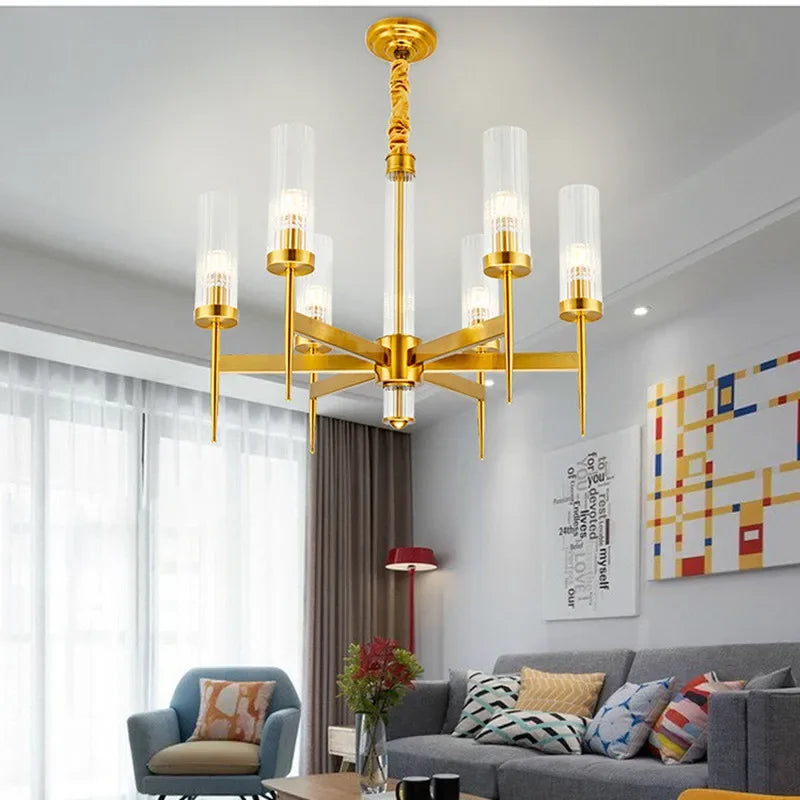 Afralia™ Gold Metal Glass LED Pendant Lights Chain Hanging Lamp