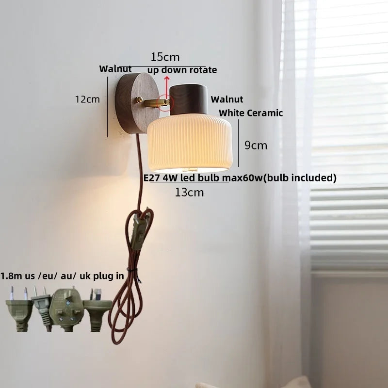 Afralia™ Ceramic Walnut Wood Wall Light - Modern Nordic Bar Reading Bedside Lamp