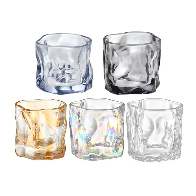 Afralia™ Iceberg Glass Cup - 250ml Clear Irregular Shape Coffee Cup