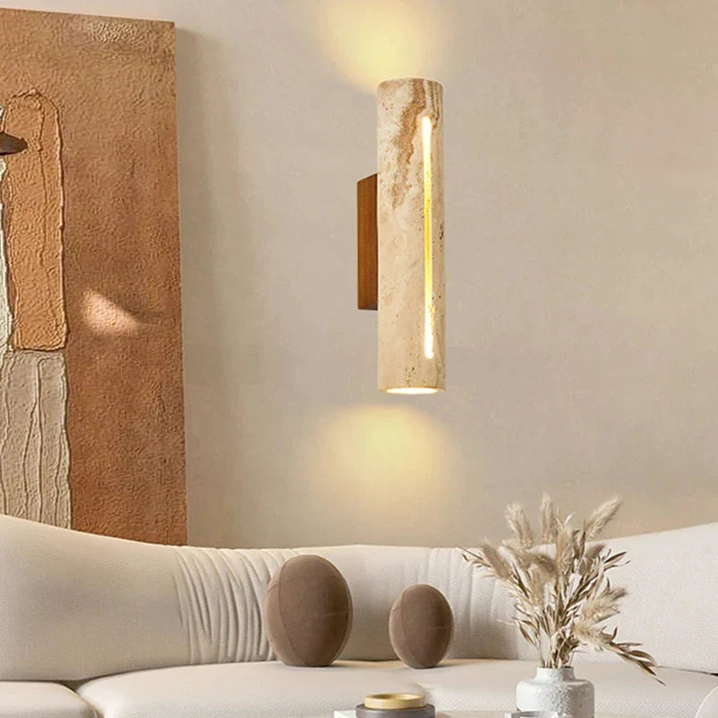 Art Deco Stone Wood Sconce Lamp | Afralia™ Bedroom Stairs Parlor Lighting