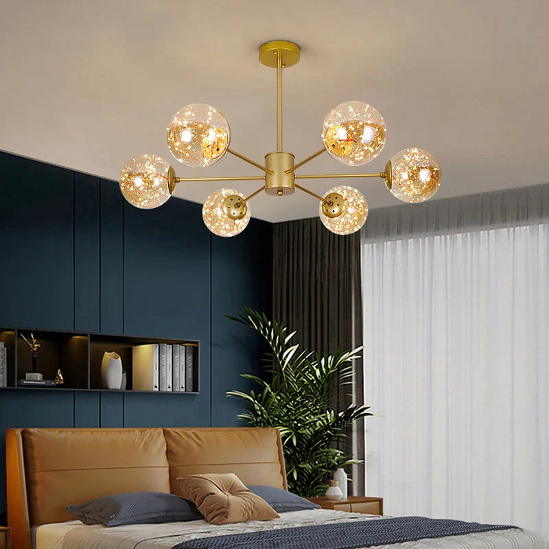 Afralia™ Gold Star Glass Ball Pendant Light: Modern Nordic LED Chandelier for Home Décor