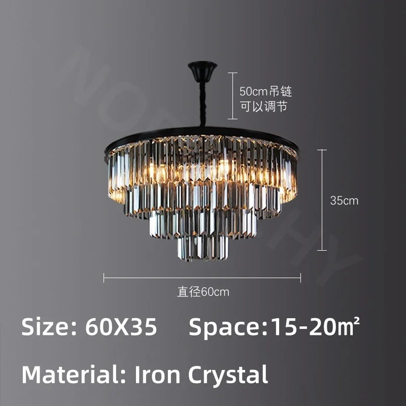 Afralia™ Crystal Pendant Light: Black Rectangular Dining Room Fixture, American Style Retro Design