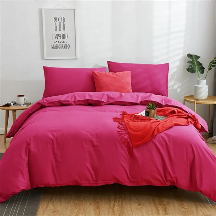 Afralia™ Cotton 4pcs Bedding Set Double Queen Solid Color Duvet Cover Flat Bed Sheet