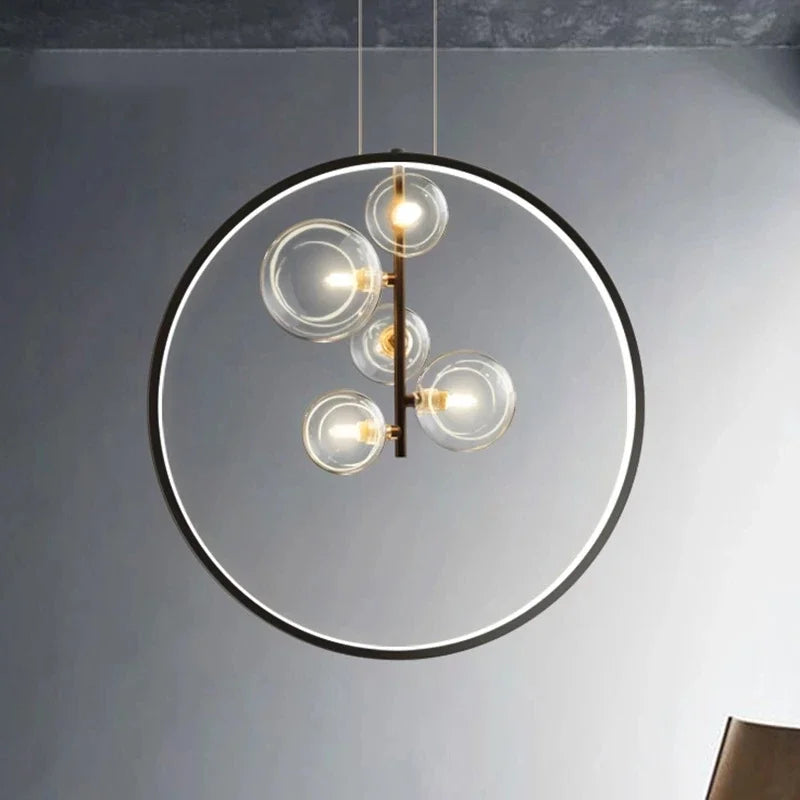 Afralia™ Nordic LED Pendant Light Metal Ring Decoration Ceiling Chandelier Elegant Living Room Lamp