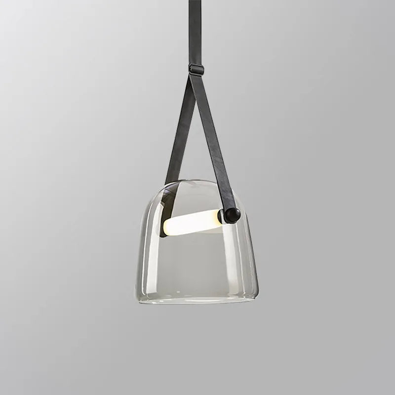 Afralia™ Glass Hanging Lamps Leather Pendant Light Fixture for Kitchen Living Room Bedroom