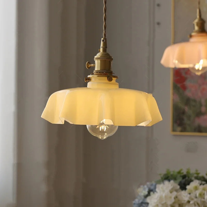 Afralia™ Yellow Glass Wire LED Pendant Light - Modern Nordic Home Decor