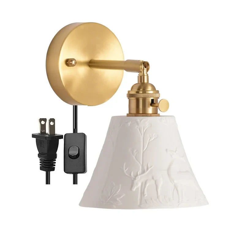 Elk Ceramic LED Wall Sconce, Afralia™ Nordic Copper Pull Chain Mirror Light
