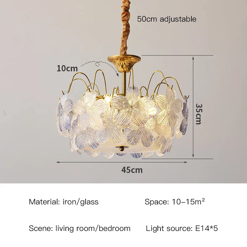 Afralia™ Modern French Style Flower Glass Chandelier Pendant Light for Living Room Bedroom Kitchen
