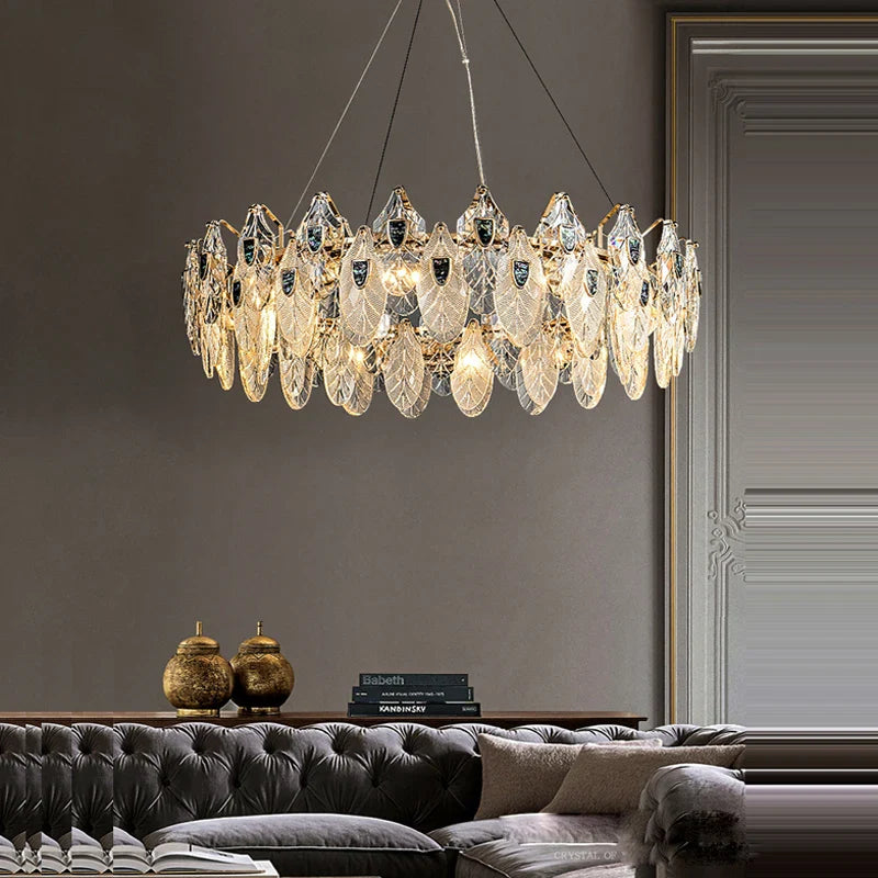 Afralia™ Peacock Crystal Glass LED Chandelier for Dinning Room