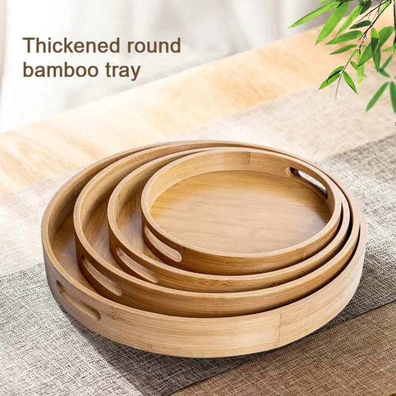 Afralia™ Wooden Round Serving Tray Food Plate Dinner Platter for Tea Fruit Snack