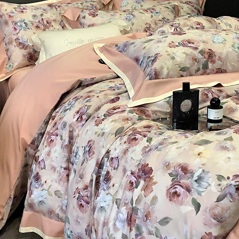 Afralia™ 100S Egyptian Cotton Print Bedding Set for Queen King Ru Size