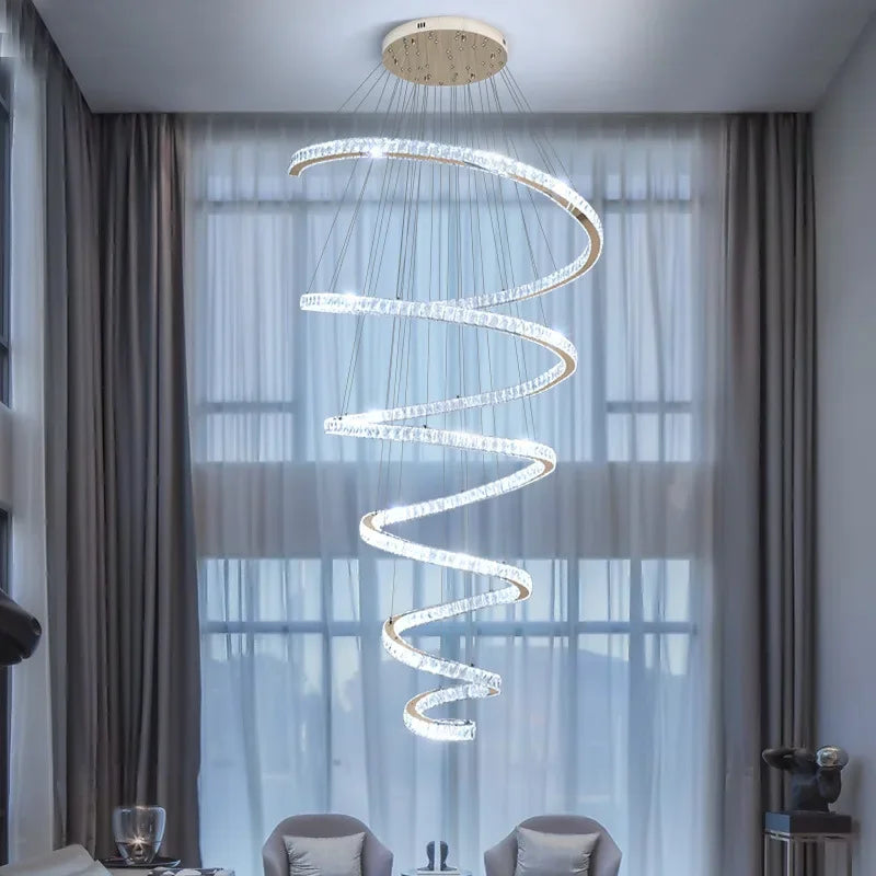 Afralia™ LED Crystal Staircase Chandeliers: Large Spiral Stairway Pendant Lighting for Home Living Room