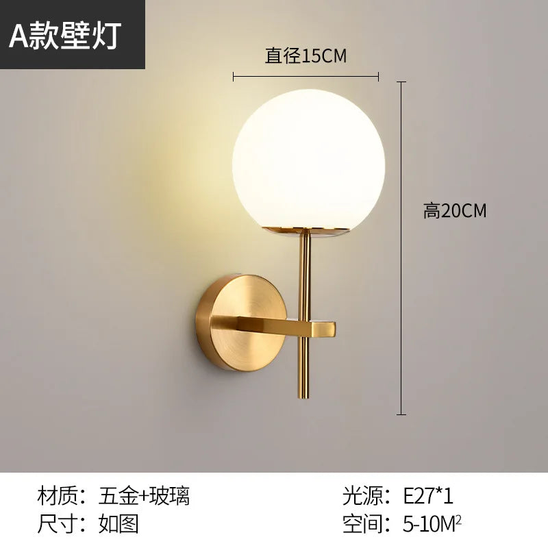 Afralia™ Nordic Glass Golden Wall Lamp Iron Plated Single Head Sconce