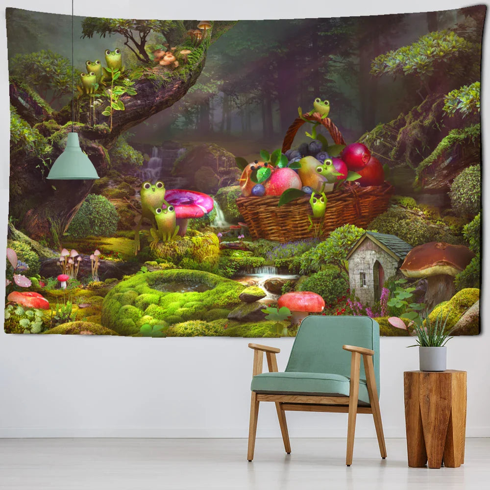 Afralia™ Little Frog Tapestry Wall Hanging - Forest Psychedelic Art for Kids' Room