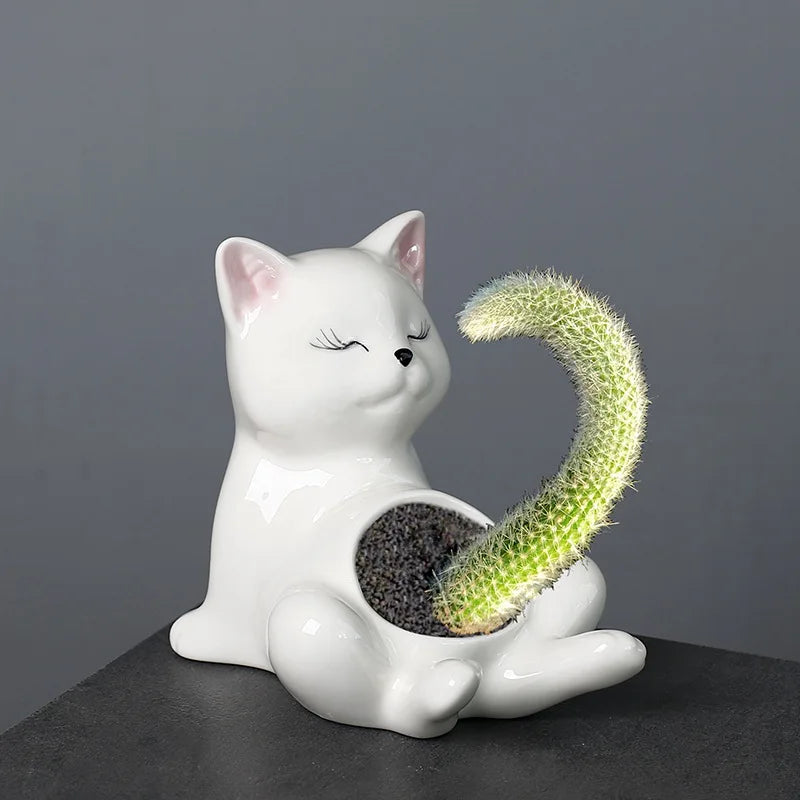 Afralia™ Cartoon Kitten Ceramic Flowerpot Succulent Cat Plant Pot Garden Decor