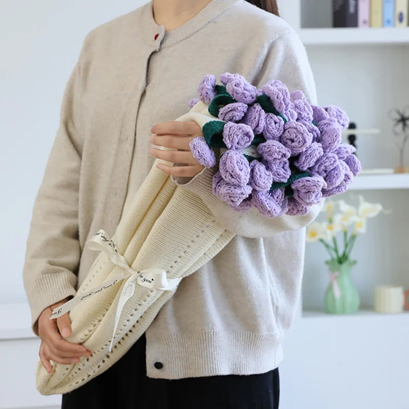 Afralia™ Romantic Rose Bouquet Handmade Soft Circular Flower Blanket