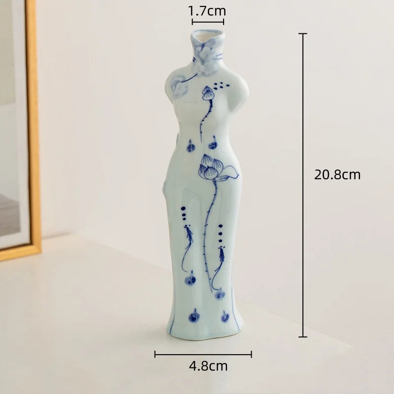 Afralia™ Retro Cheongsam Ceramic Vase Human Figure Maid Home Decor