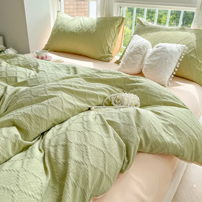 Afralia™ Solid Color Square Jacquard Bedding Set - Cozy Summer Comforter for Girls