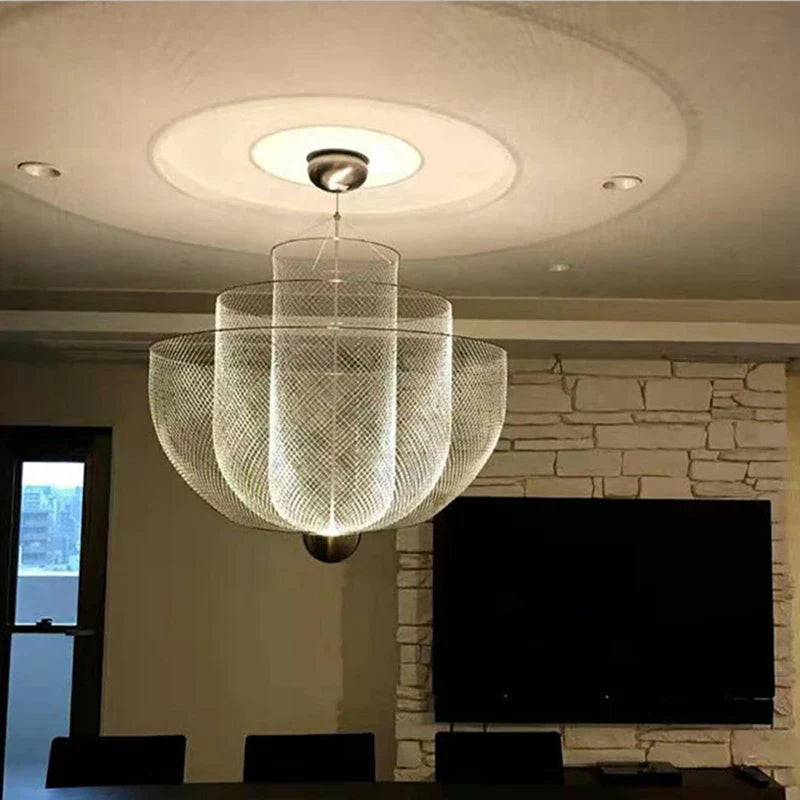 Afralia™ Meshmatics Chandelier: Modern Cage Design LED Dimmable Lighting Fixtures for Dining Room