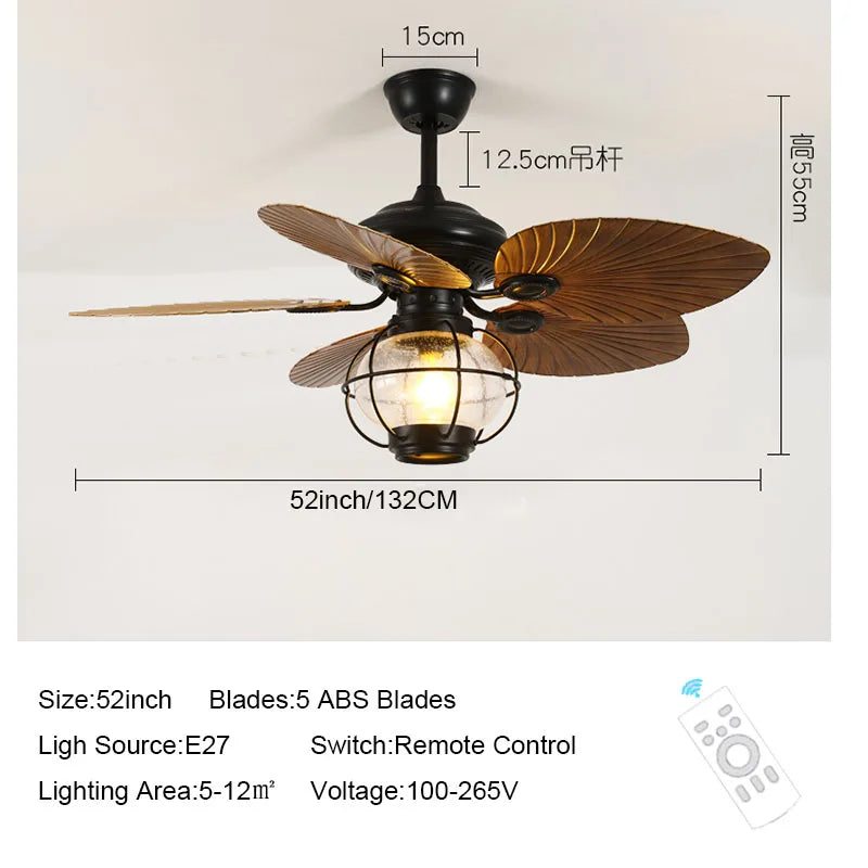 Afralia™ 52" Retro Fan Light with Remote Control for Living Room Bedroom