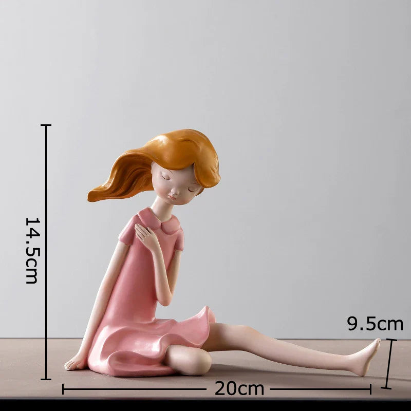 Afralia™ Cartoon Girl Resin Sculpture Desk Decoration Room Ornament Artifacts