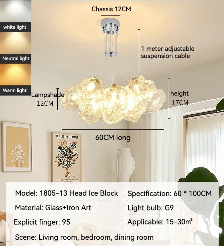 Afralia™ Iced Crystal Chandeliers: Nordic Milan LED Hanging Lights for Living Room