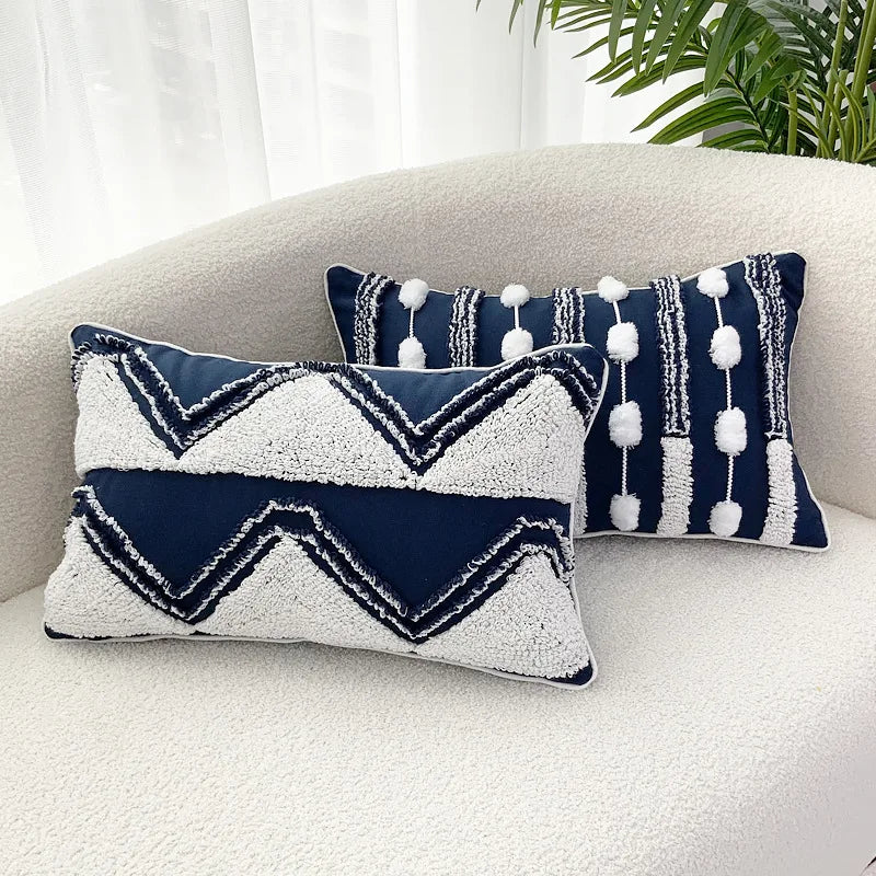 Afralia™ Geometric Tufted Tassel Cushion Cover 30x50cm