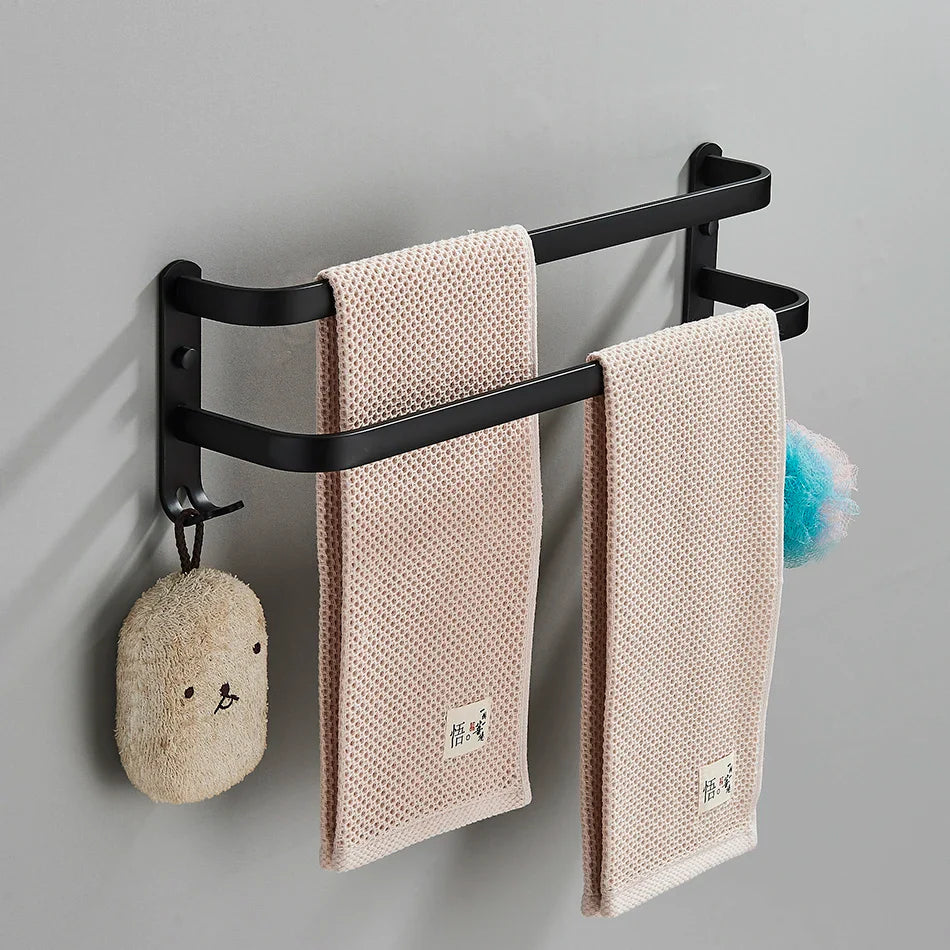 Afralia™ Aluminum Bathroom Towel Rack with Hook, Wall Mounted Multiple Layer Cloth Hanger