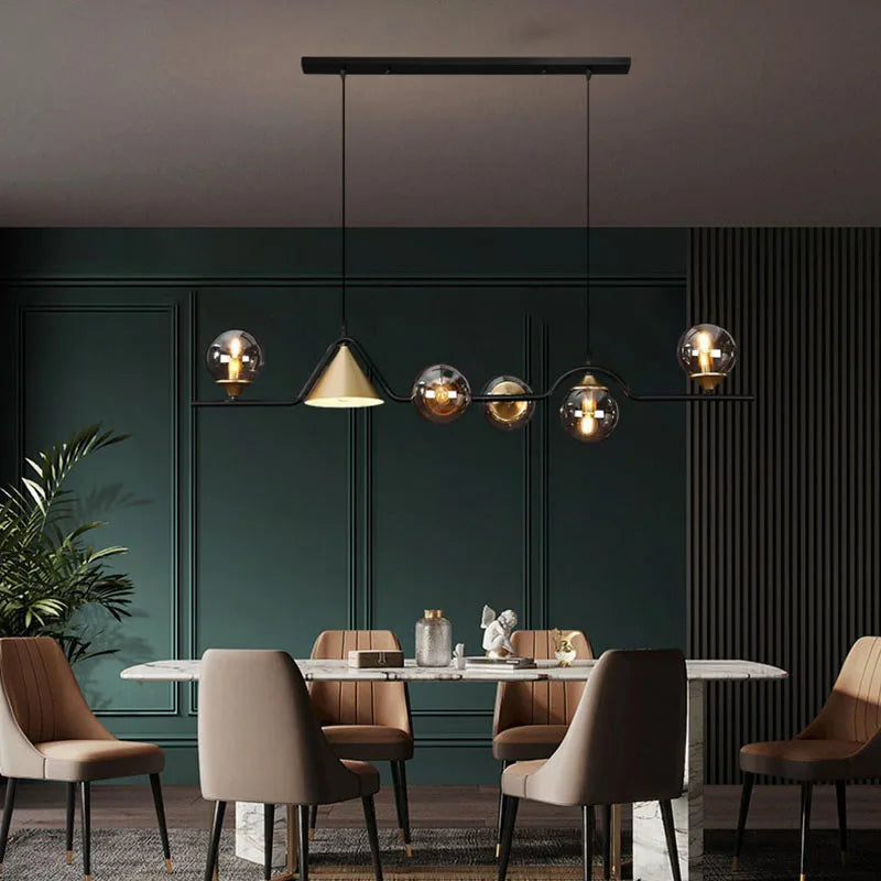 Nordic Gray Glass Chandelier by Afralia™ - Gold Black Metal Hanging Light E14 Bulb Opt.