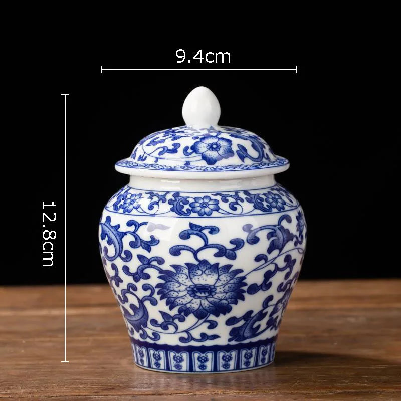 Afralia™ Blue White Porcelain Tea Canister Organizer Box Coffee Container Caddy Jar