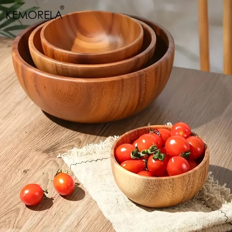 Afralia™ Acacia Wooden Salad Bowl - Anti-scalding Wooden Bowl for Fruit, Vegetables, and Ice Cream