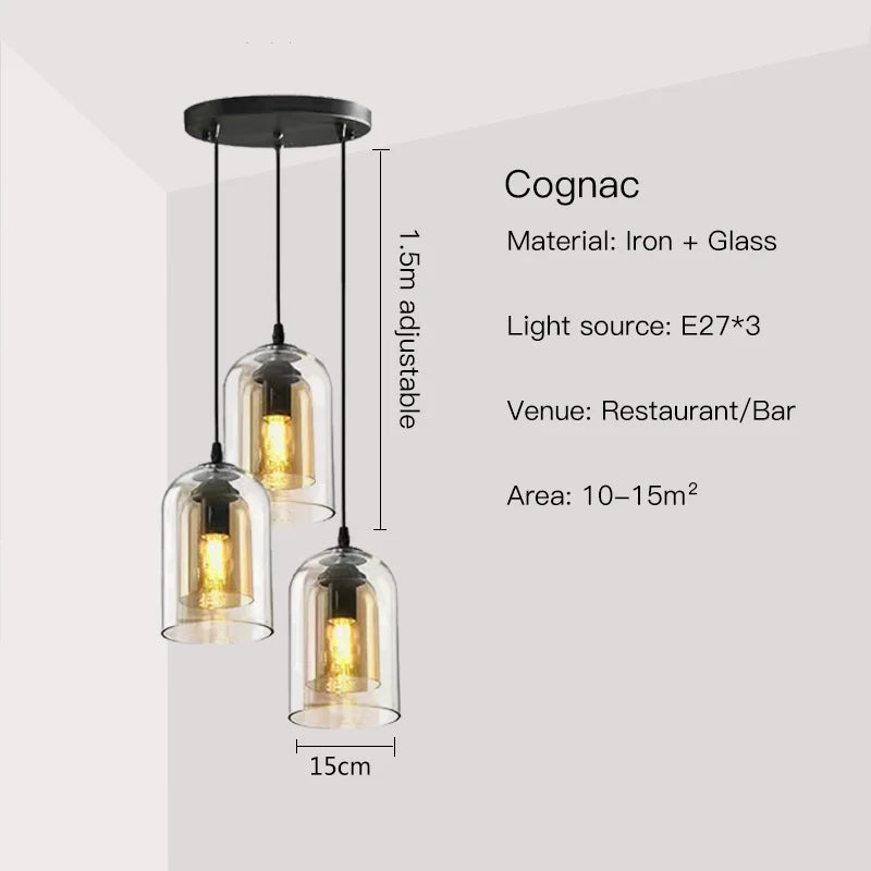 Afralia™ Smoke Grey Glass Chandelier for Living room Bedroom Kitchen Coffee Shop Light