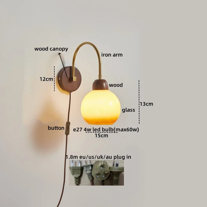 Afralia™ Modern Wood Glass LED Wall Light for Bedroom Living Room Corridor