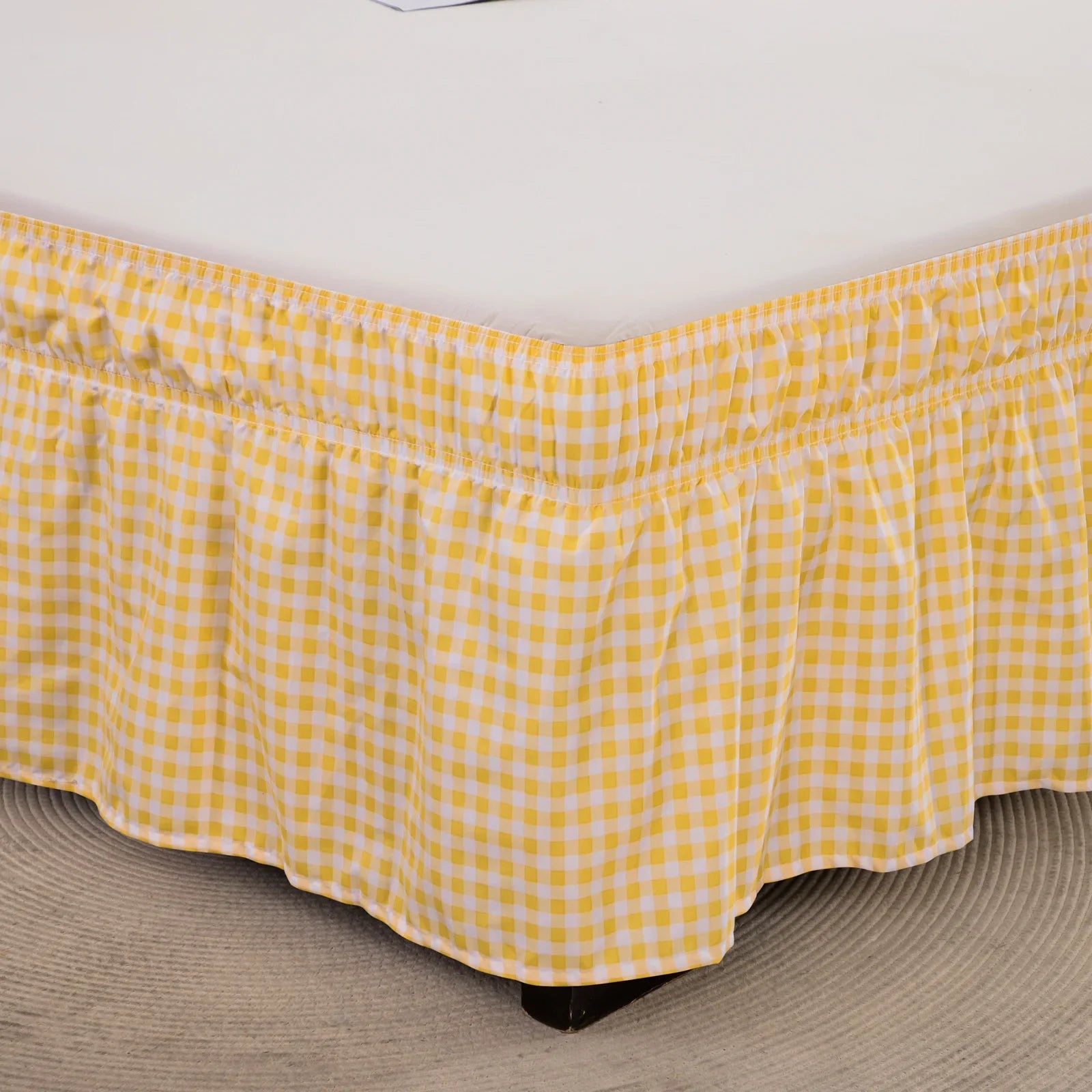 Afralia™ Elastic Band Diamond Lattice Ruffled Bed Skirt for Queen Size Mattress