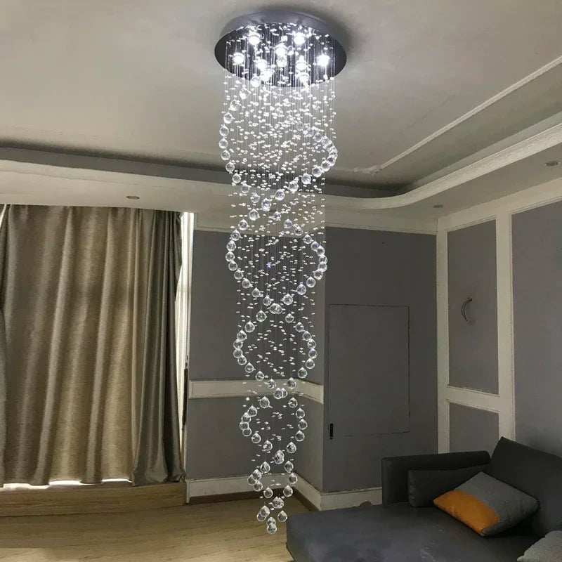 Afralia™ Crystal Chandelier for Staircase Luxury Hotel Bedroom Hanging Light