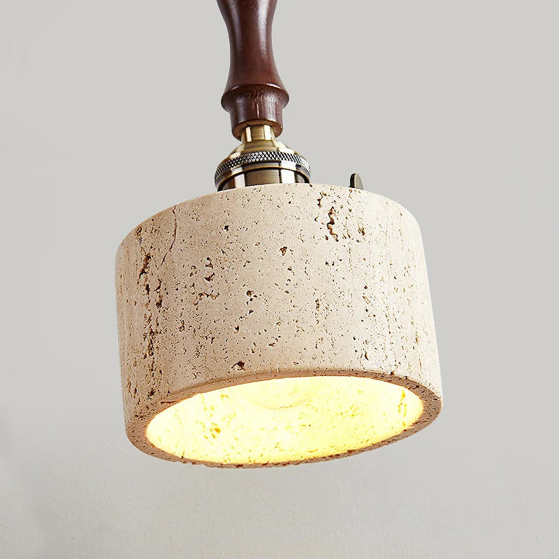 Afralia™ Copper Wood LED Wall Sconce Yellow Travertine Stone Bedside Light