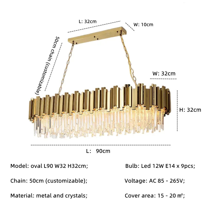 Afralia™ Gold Crystal LED Pendant Lights for Dining Room - Stunning Indoor Suspension Fixtures