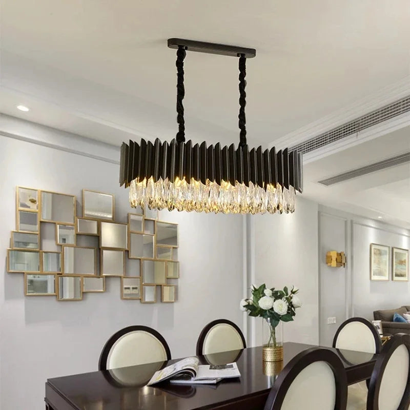 Afralia™ Crystal Chandelier: Black Gold Round LED Pendant Light for Living Room or Bedroom