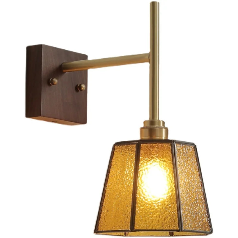 Afralia™ Glass Copper LED Wall Lights Modern Bedside Lamp for Bedroom Living Room