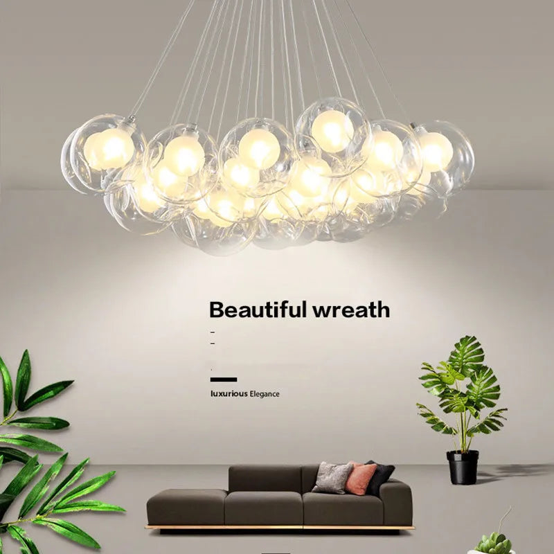 Afralia™ Glass Ball Bubble Chandelier: Nordic Modern Pendant Light for Living Room, Bedroom, Dining Table