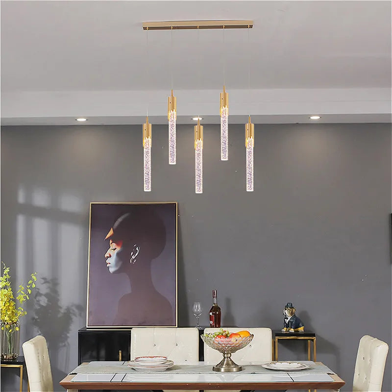 Afralia™ Gold Crystal LED Chandelier: Modern Dining Room Lamps, Hanging Kitchen Ceiling Light