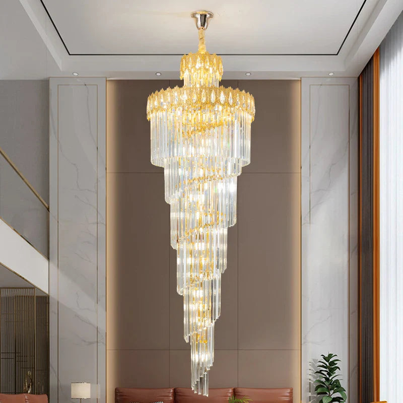 Afralia™ Crystal Stair Long Chandelier - Simple Modern Design for Duplex Villa Living Room