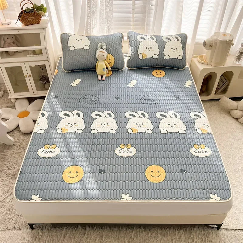 Afralia™ Cartoon Print Silky Mattress Set: 4-Layer Quilted Breathable Cushion