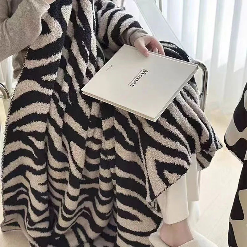 Afralia™ Zebra Patterned Sofa Knitted Flannel Blanket: Soft and Luxurious for Home and Hotel